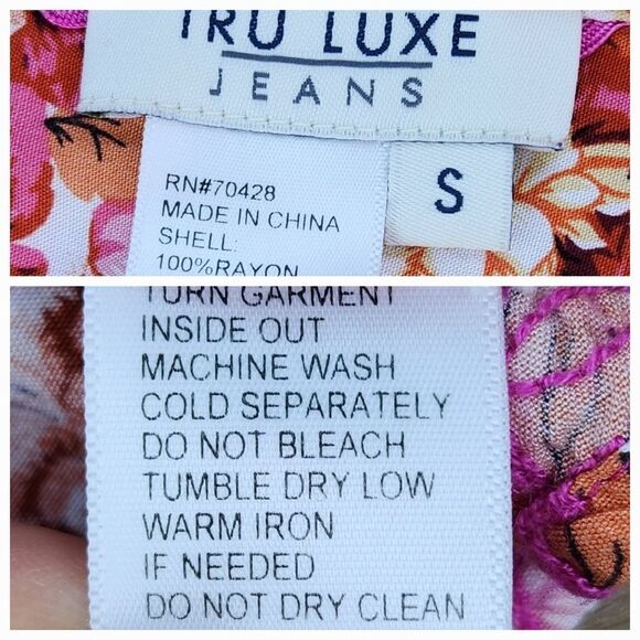 🩵Tru Luxe Jeans Pink Embroidered Floral Print Buttoned 3/4 Sleeve Top Small - Picture 12 of 12